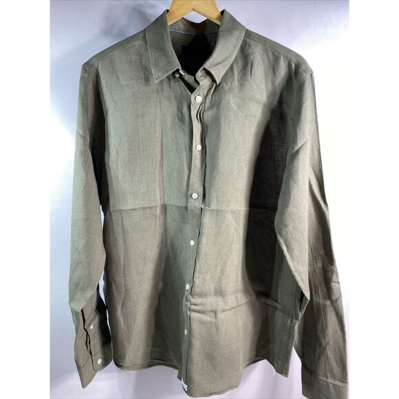 Jaeger Olive Oxford Collar Regular Fit Button Casual Dress Shirt Men's Large 46" - Picture 1 of 7